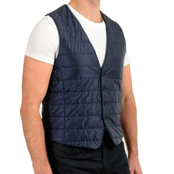 Hugo Boss Men's Hiwan Slim Fit Navy Blue Button Down Insulated Vest